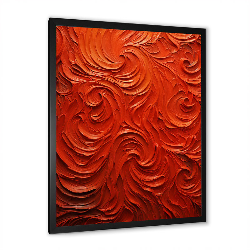 Volcanic Red Fusion Vector 1 - Tachisme, art mural, Cadre simple noir, H 32 po x l 16 po x P 1 po
