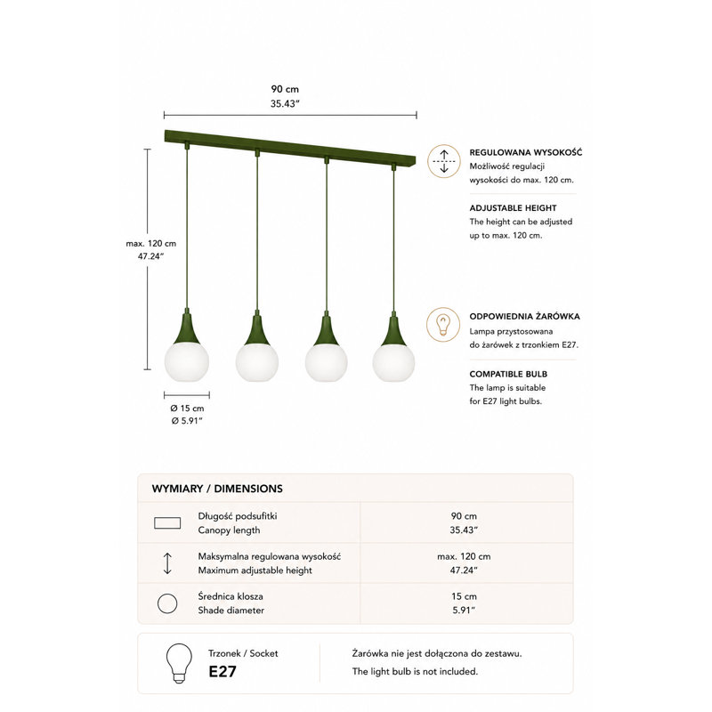 LACRIMA KHAKI 1-LIGHT PENDANT, 90, 4