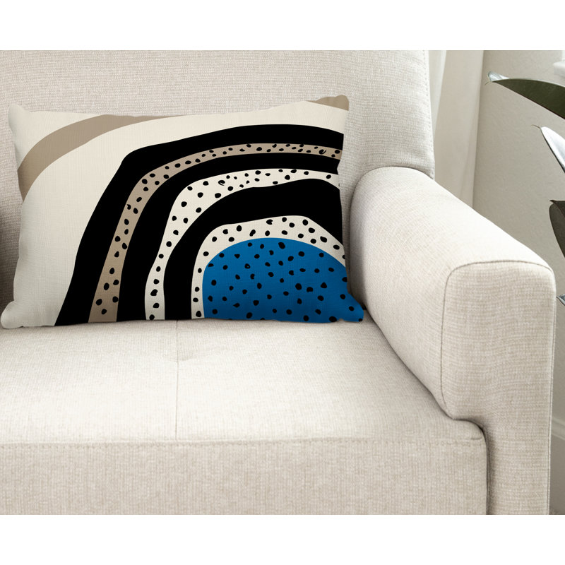 Coussin décoratif intérieur / extérieur en polyester filé Willow, Turquoise / blanc cassé / beige / noir