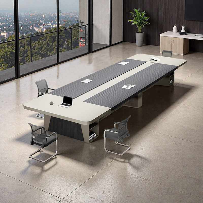 Table de conférence Modern, H 29,52 po x L 196,85 po x l 59,05 po, Gris / Blanc cassé