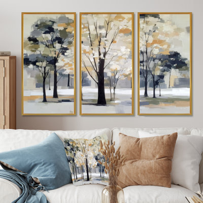 Bouleaux blancs et noirs, forêt, ensemble d'art mural panoramique