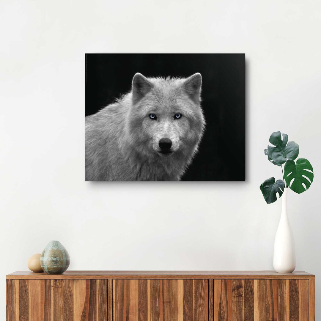 Wandbild Deko Panel Weißer Wolf - Tiermotiv - Raubtier - Wolfsbild