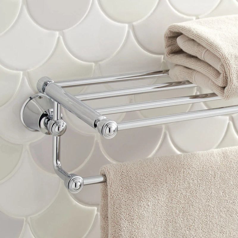 Chrome Wall-Mounted Towel Rack with Shelf