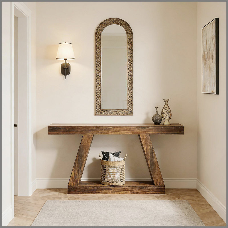 Console 55 po avec rangement Farmhouse, Marron foncé