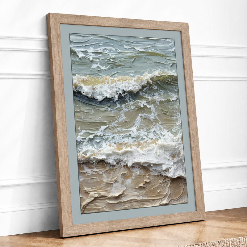 Breaking Waves at Shore Coastal - Framed Print, Oak, A3 - 42.0 x 29.7 cm