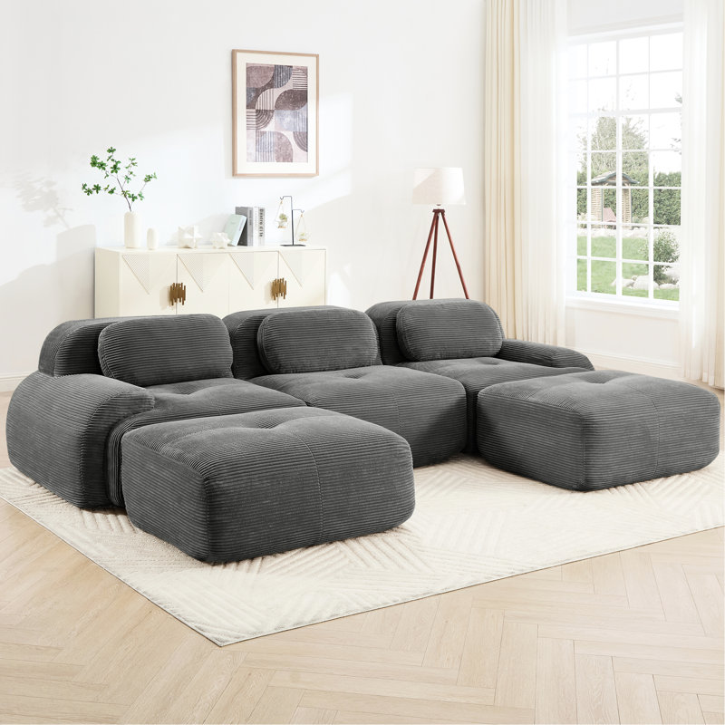 Modulaire gris en forme de U avec velours côtelé, sans assemblage, base coulissante, courbé et éponge haute pour les espaces de travail 32d