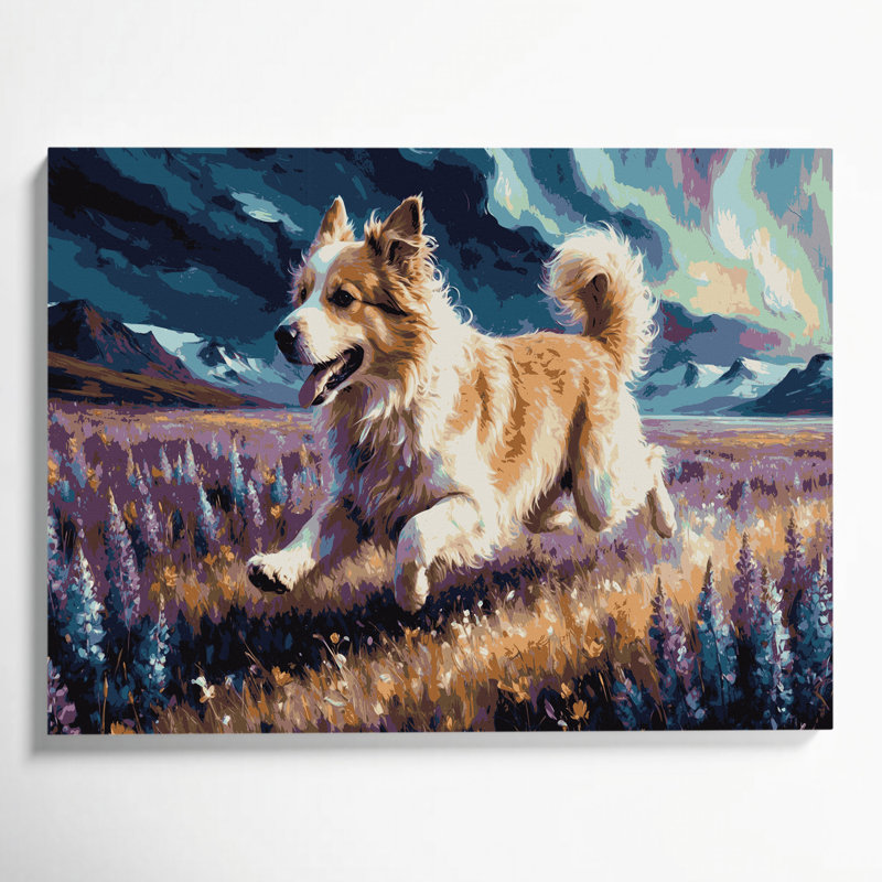 Chiens, chien de berger mauve sur toile mauve, 20" H x 24" W