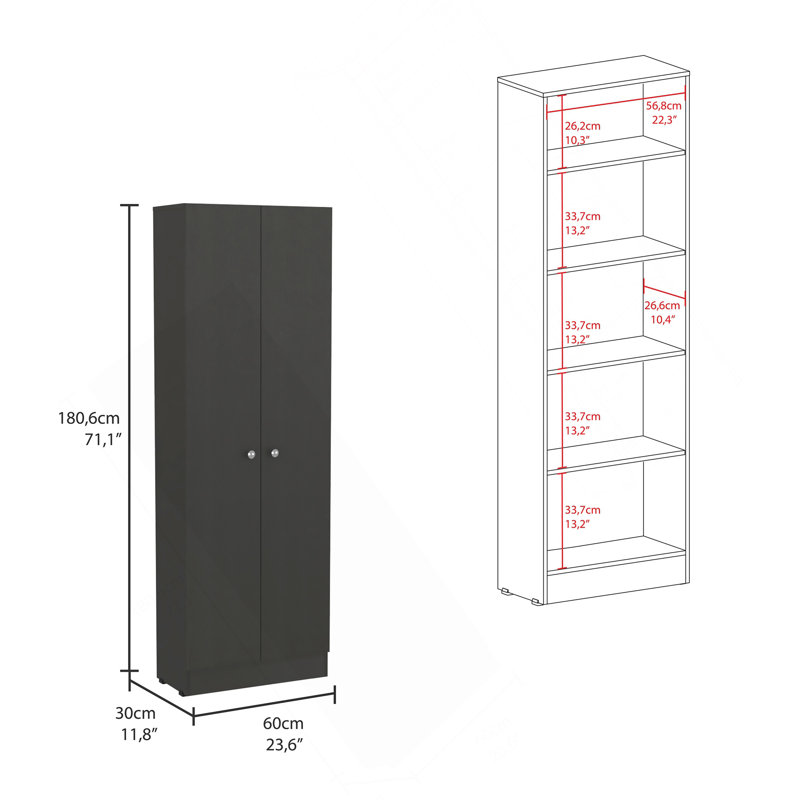 Armoire garde-manger multi-rangement, cinq tablettes, armoire double porte - noir, Noir