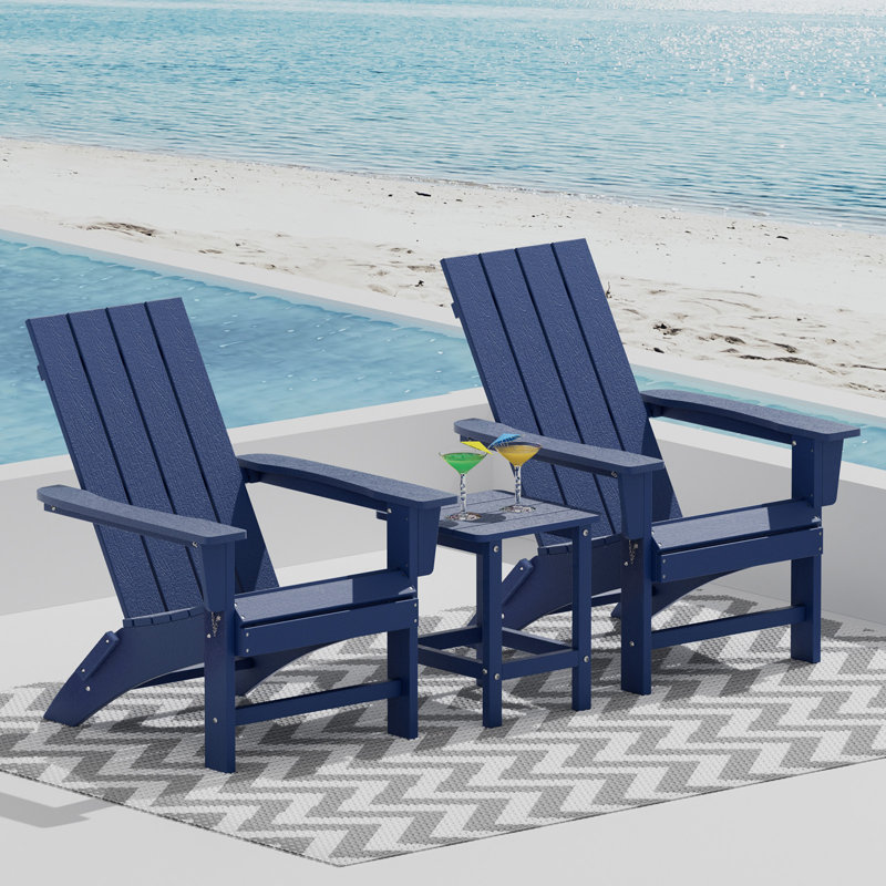 Chaises Adirondacks pliantes en PEHD Catelynn avec table (2 chaises et 1 table), Marine
