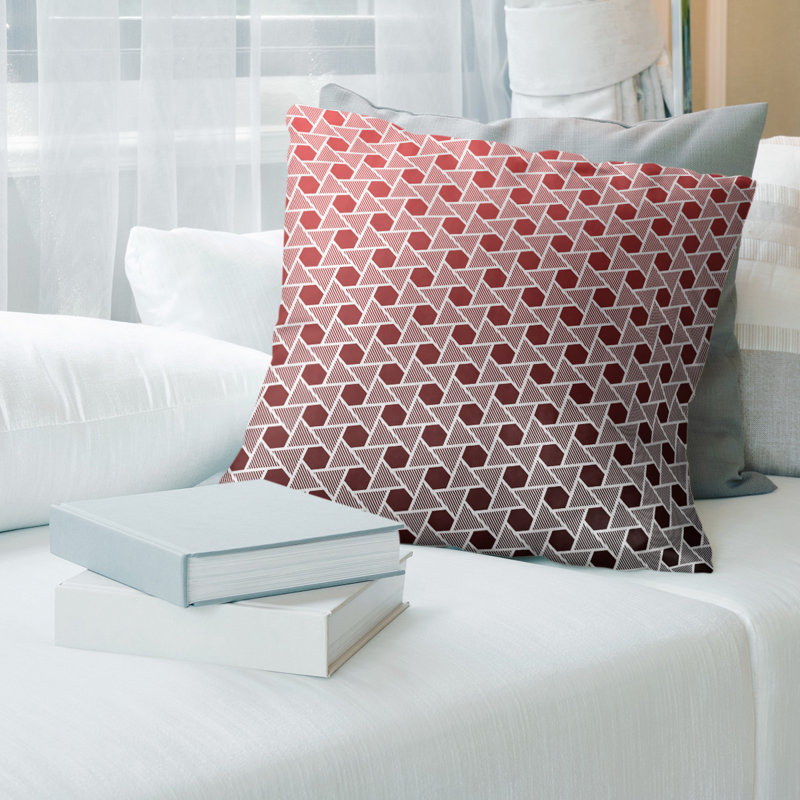 Housse de coussin Rainbow Hexagons and Triangles, Duvet synthétique, 18 po x 18 po, Noir / rouge