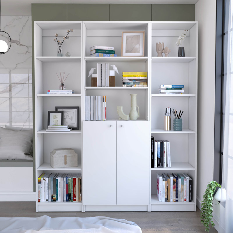 Ensemble de salon 3 pièces Aberdeen avec 3 bibliothèques, blanc, parfait pour les solutions de rangement modernes et élégantes