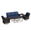 Ensemble de conversation de patio en osier 5 pièces avec canapé, chaises pivotantes, tables et coussins bleus 5 pièces-130025196