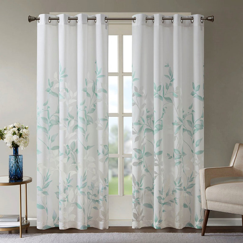 Paire de rideaux Burnout Printed (2 panneaux de fenêtre), Bleu clair
