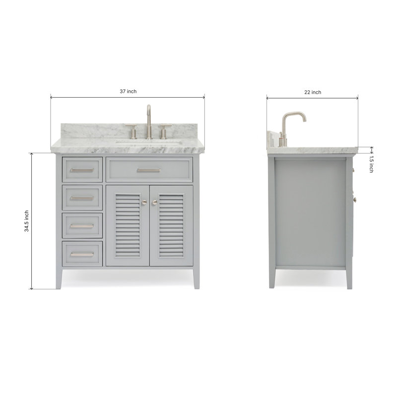 Kensington 37'' W Single Vanity, White, Right
