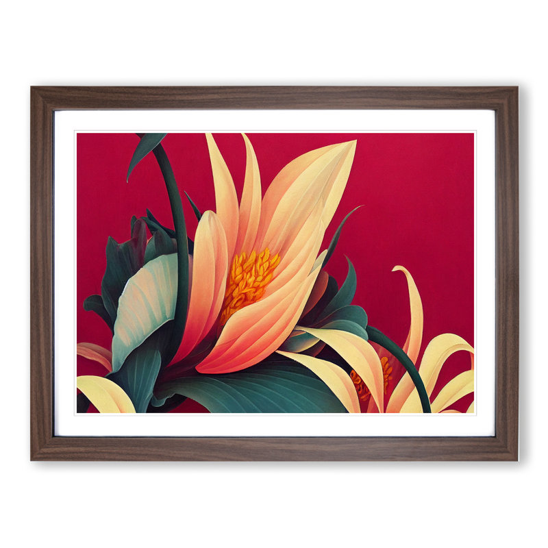 Beaming Flowers Art Deco - Framed Print, 34cm H x 46cm W x 2cm D, Walnut