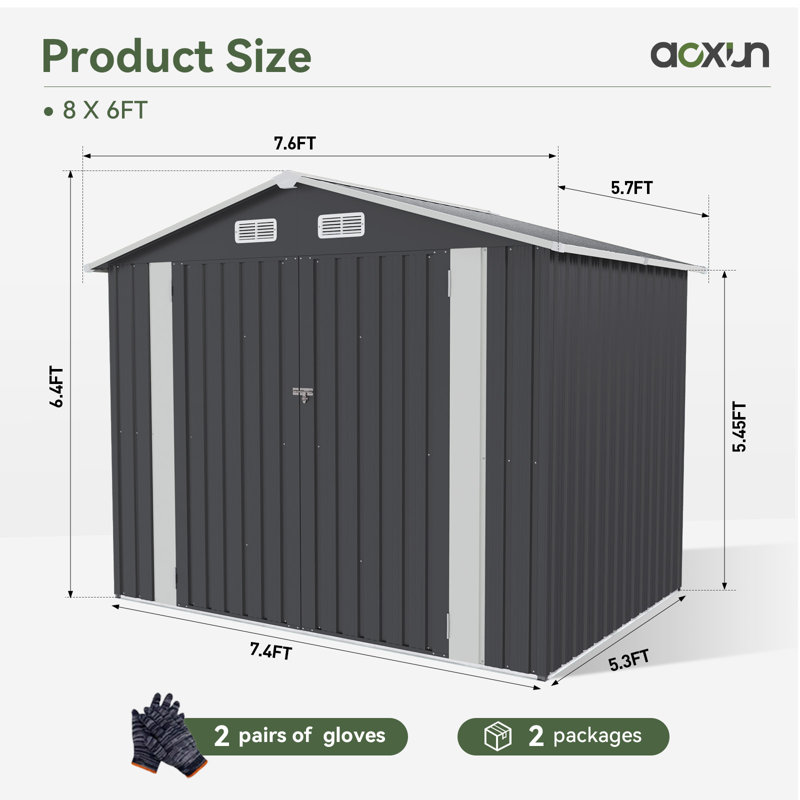 8 ft. W x 6 ft. D Metal Storage Shed