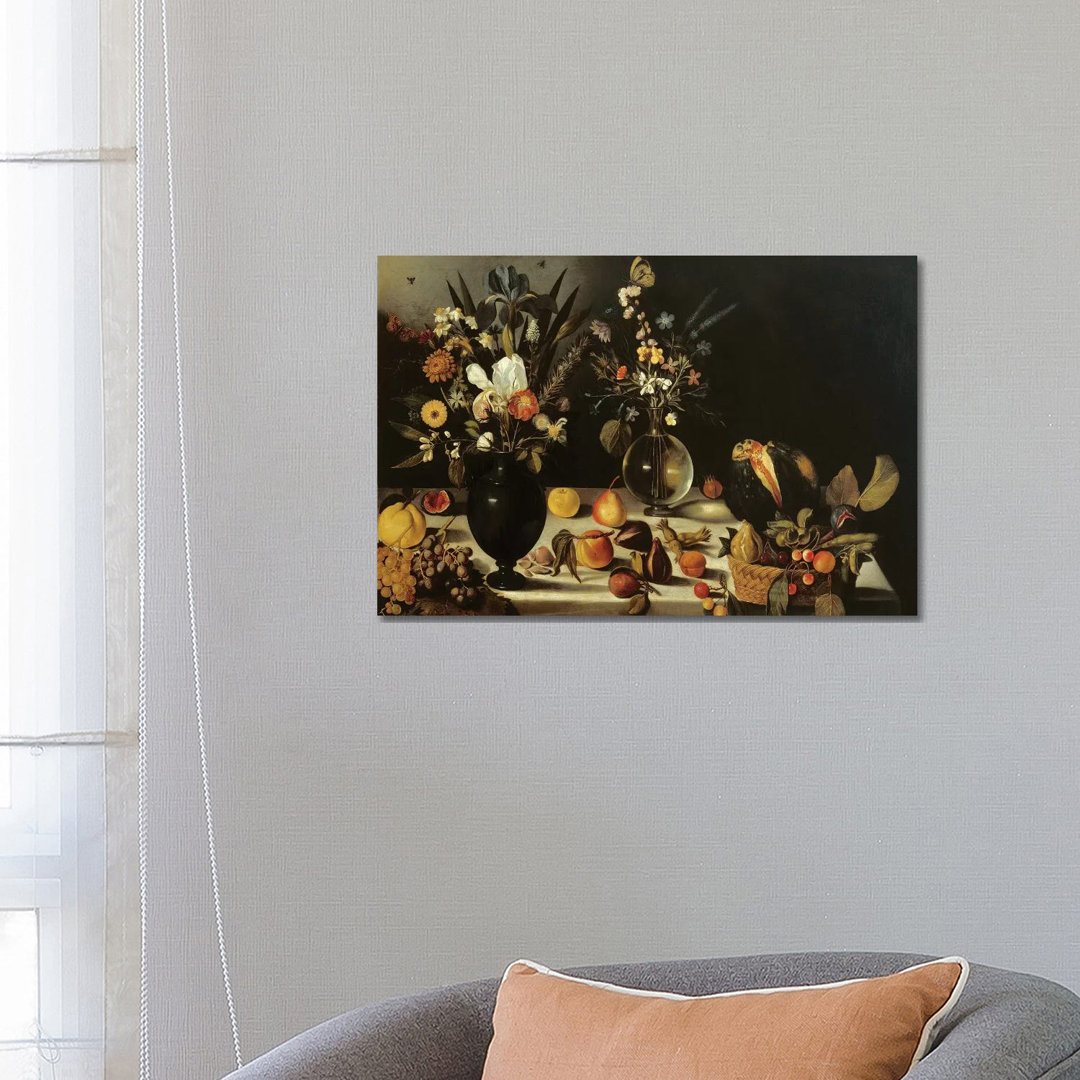 Still Life with Flowers and Fruit, by Master of the Hartford Still Life, C.1600-10 by Michelangelo Merisi Da Caravaggio - Wrapped Canvas Painting
