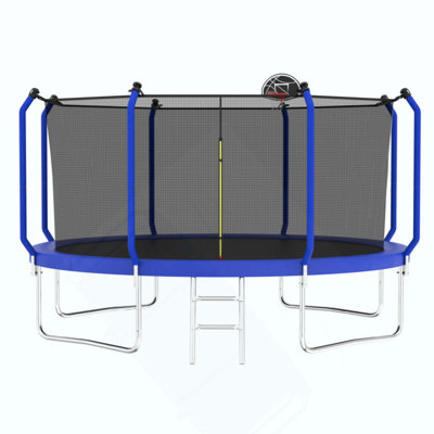 Trampoline with Basketball Hoop, ASTM Approved Reinforced Type Outdoor Trampoline with Enclosure Net