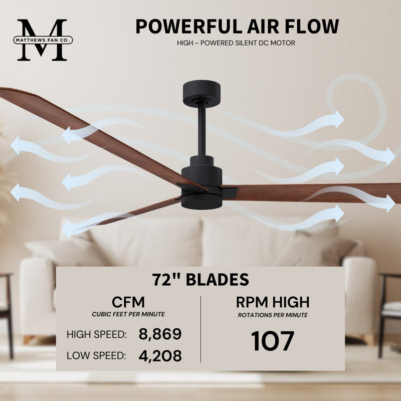 Alessandra Outdoor Downrod Ceiling Fan, Matte Black, Walnut