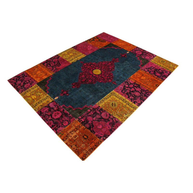Tapis vert / magenta en laine noué à la main 8 pi 1 po x 10 pi 3 po Farleigh