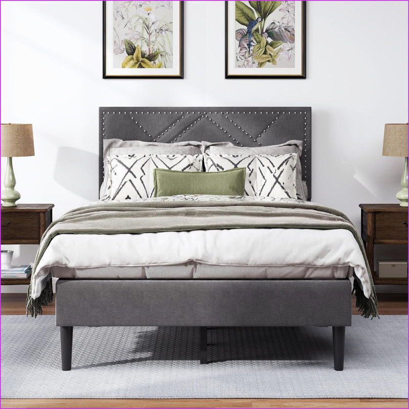 Structure de lit double en contreplaqué pleine grandeur avec rangement pour le linge - silencieux, sans sommier, gris carbone pour la chambre à coucher