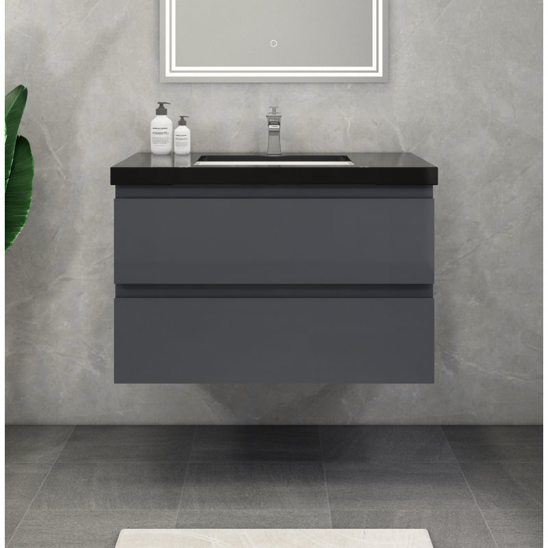 Ensemble de meuble-lavabo simple mural 36 po McConnico, Gris lustré