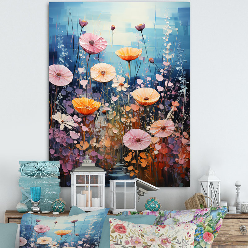 Wildflowers Serene Oasis Pointillism, reproduction d'art sur toile, H 44 po x l 34 po x P 1,5 po, Toile tendue