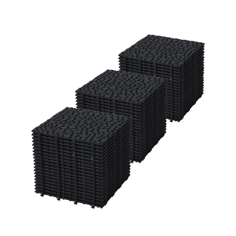 Carreaux de terrasse emboîtables en plastique imperméables, Noir, noir, noir, noir