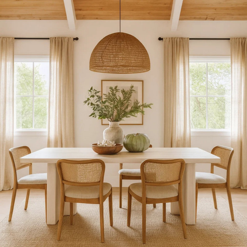 Table de salle à manger, coins arrondis, corps en bois blanc de 95 pouces, pieds en forme de T