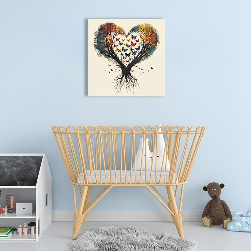 Beautiful Butterfly Heart Tree Unframed Canvas Wall Art 16" X 16"