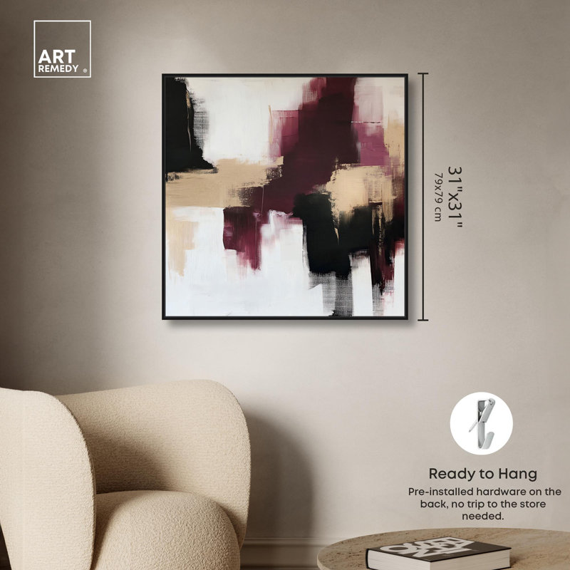 Art Remedy Abstract with Gold Canvas, 31" H x 31" W, Black Floater Framed