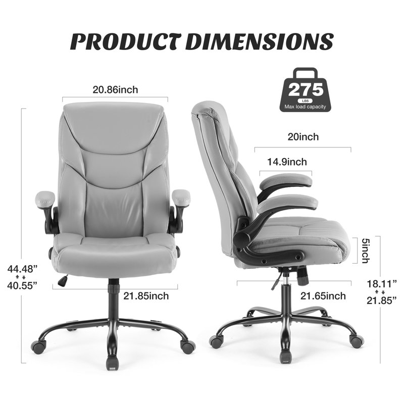 Chaise de bureau ergonomique Arless Iz à hauteur réglable en similicuir., Similicuir gris