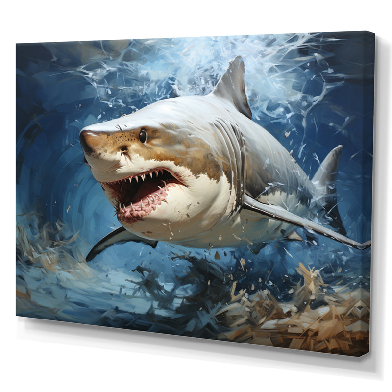 " Gray Teal Shark Stride ", 34" H x 44" W x 1.5" D, Wrapped Canvas