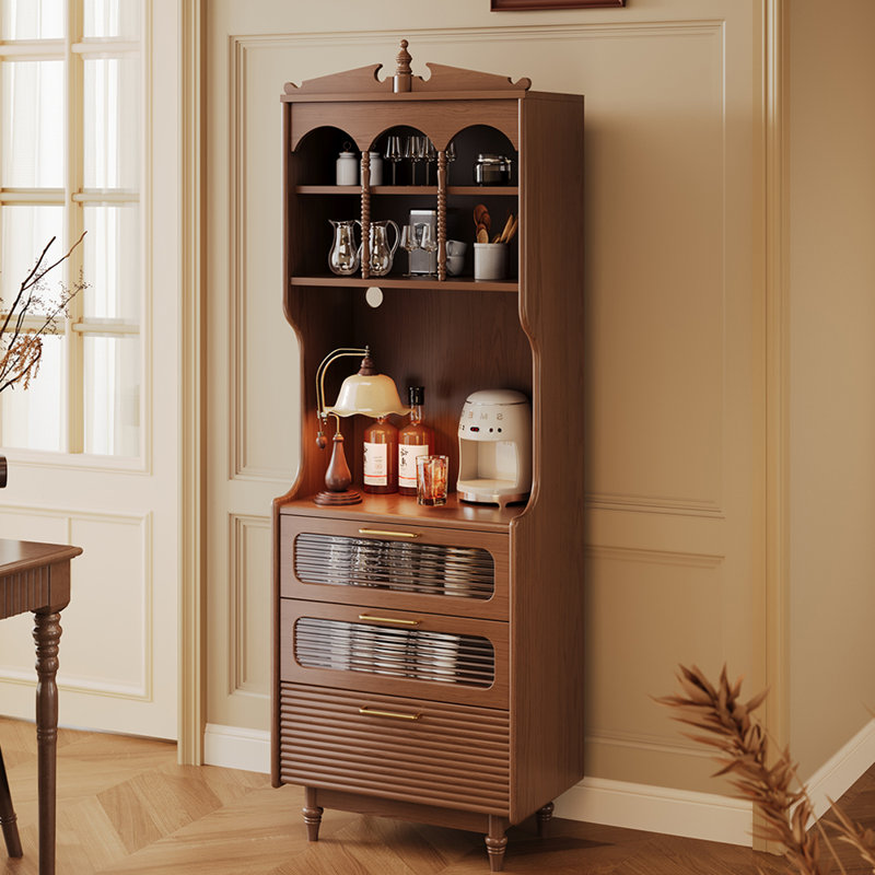 French-Style Retro Integrated Storage Accent Cabin, Walnut