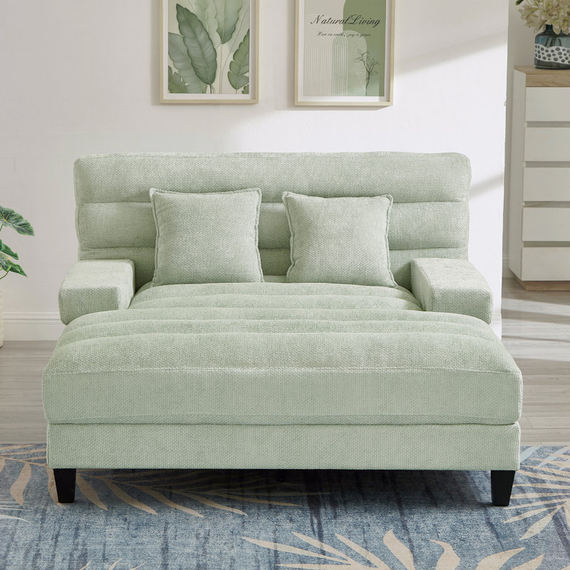 Méridienne moderne avec méridienne rembourrée en chenille de 57,1 po avec dossier réglable et bande lumineuse DEL, Vert
