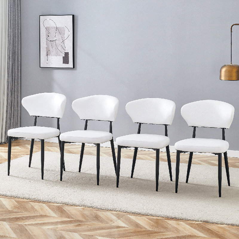 Chaise de salle à manger ergonomique minimaliste avec dossier incurvé: déverrouille une position assise confortable et moderne, idéale pour les espaces repas, disponible en combinaisons noir et blanc, paquet de 4