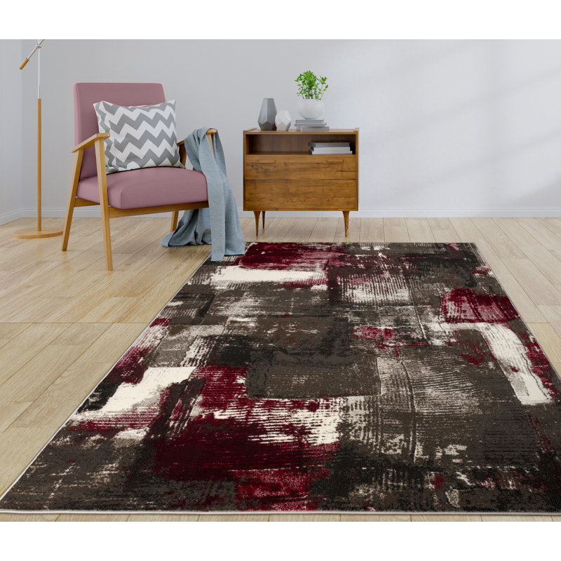 Tapis abstrait rouge / brun Noemy, Rectangle 5 pi 2 po x 7 pi 5 po