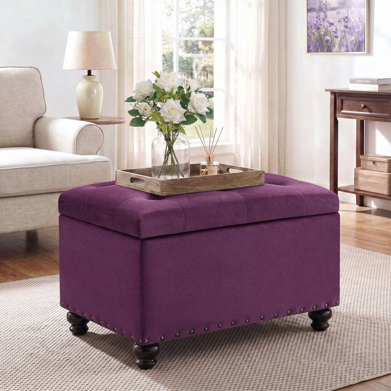 Repose-pieds rectangulaire avec rangement Dhiren, Velours mauve / mauve