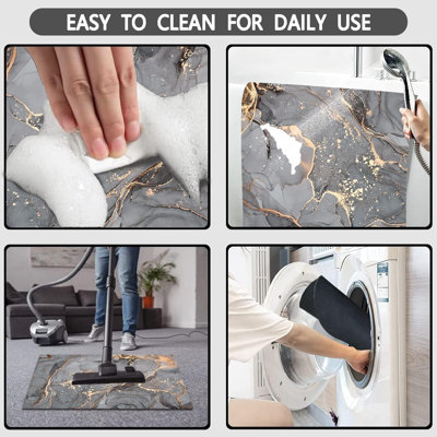 Grey Gold Marble Bathroom Mats Rugs Sets 3 Piece