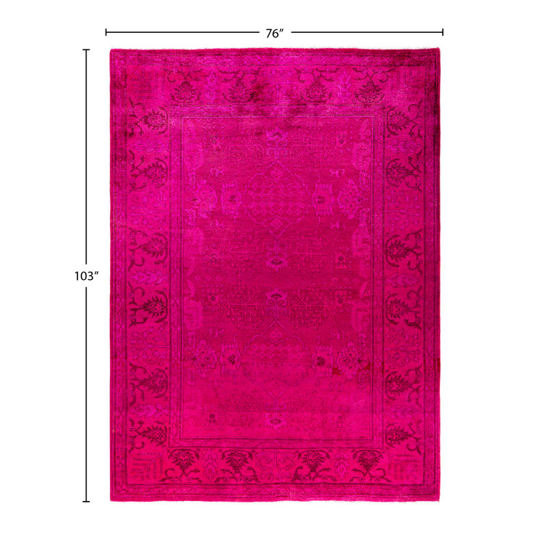 Tapis unique noué à la main Rachal - rose, 6 pi 4 po x 8 pi 7 po