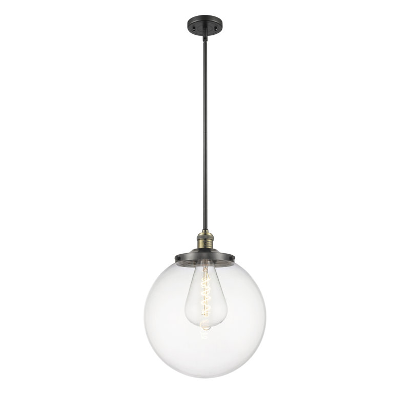 Luminaire suspendu simple à 1 lumière Frederick, Laiton antique noir, Clair