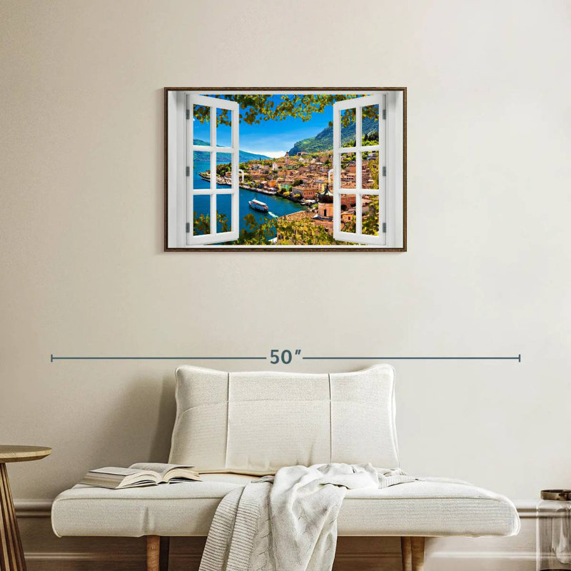 Fenêtre sur Limone Sul Garda, Cadre flottant noyer, 31 po x 21 po