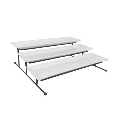 3 Tier Collapsible Thicker Sturdier Plate Rack Stand with Plates - Three Tiered Cake Serving Tray
