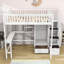  Lit mezzanine en bois avec tiroirs, bureau, armoire et tablettes de rangement Kuster-147961238-190467048