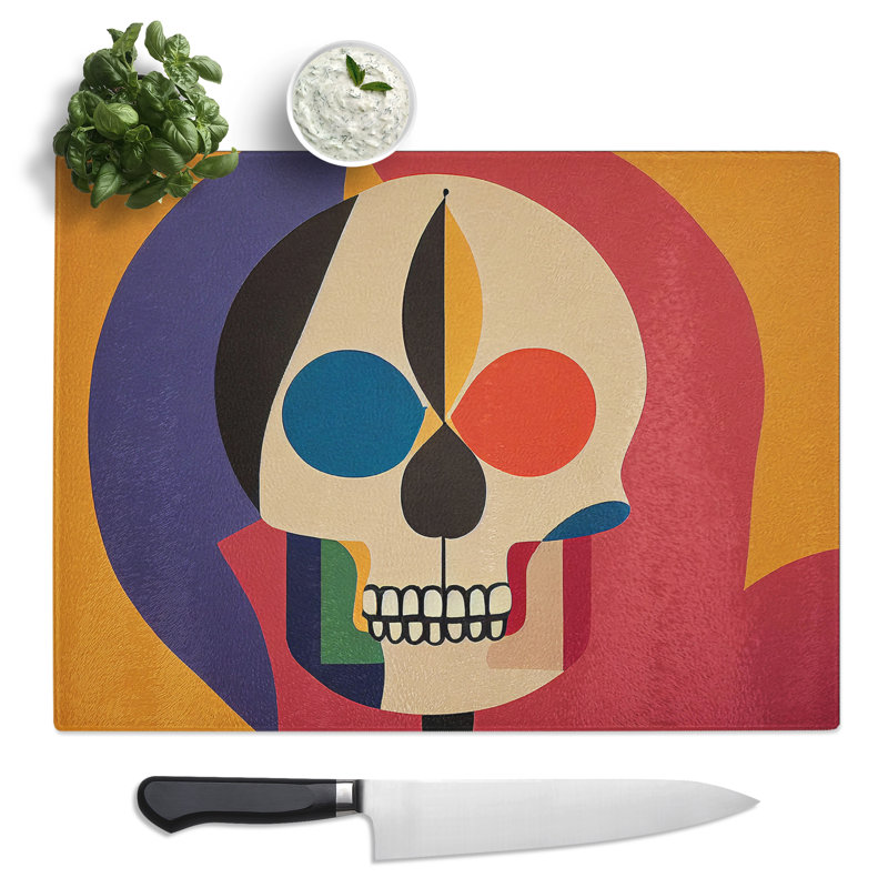 Colourful Abstract Skull  Glass Chopping Board