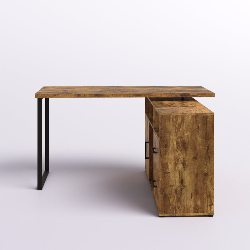 Athanasie L-Shaped Writing Desk, Antique Nutmeg/Black