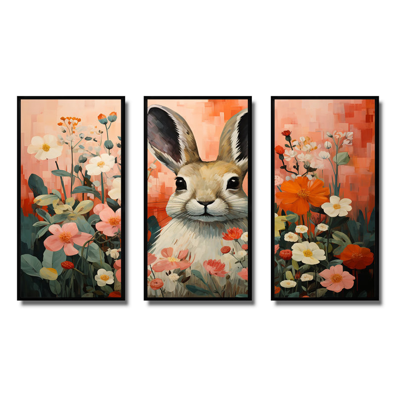 Art de mur de lapin rose, H 28 po x l 36 po, Cadre flottant noir
