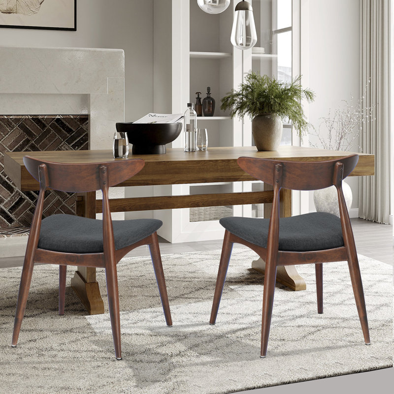 Ensemble de 2 chaises de salle à manger rétro en bois d'hévéa avec dossier ergonomique et siège rembourré, Noyer, Gris foncé