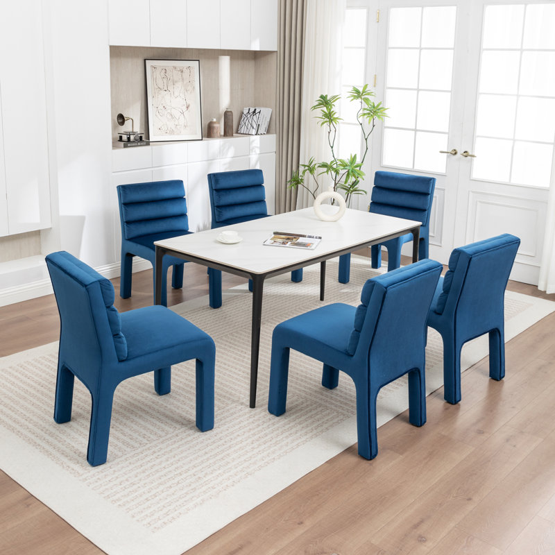 Cowger Velvet Upholstered Side Chair, Navy