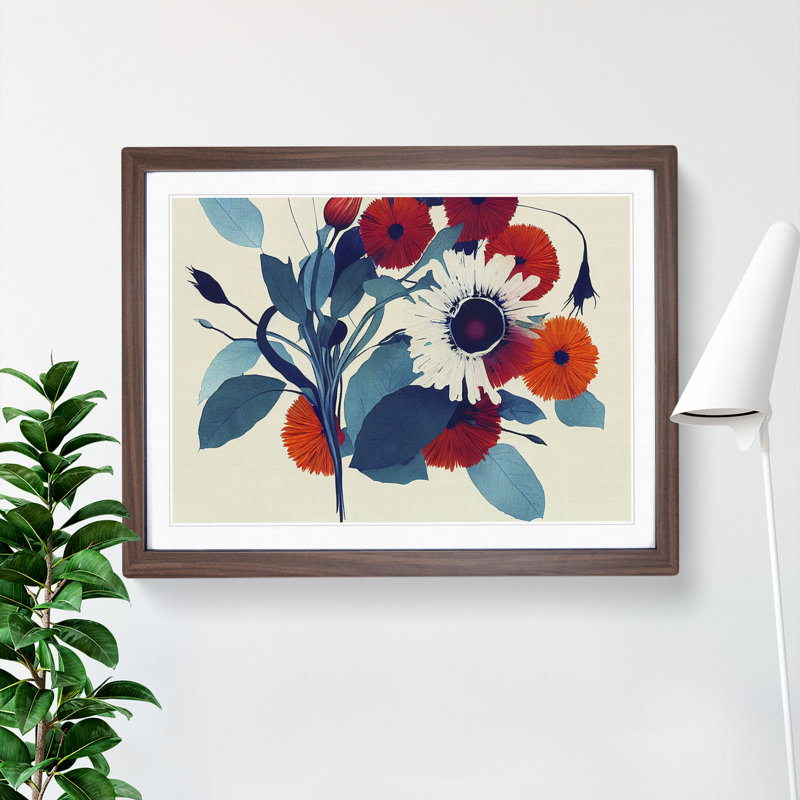 Splendorous Modern Flowers Abstract - Framed Print, 34cm H x 46cm W x 2cm D, Walnut